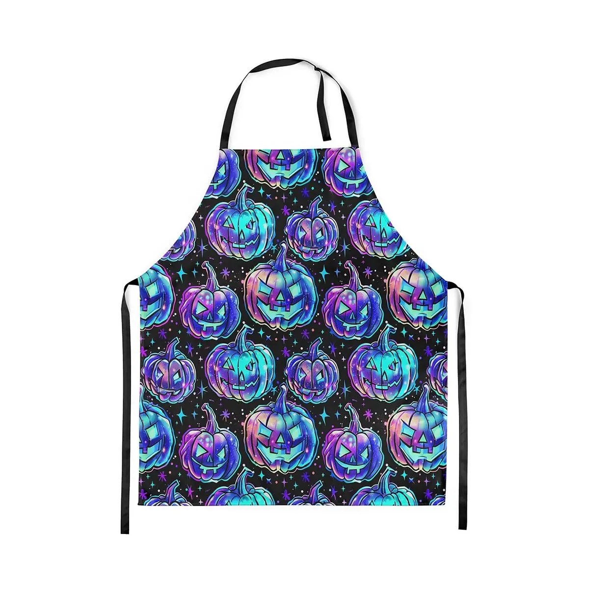 

Blue Purple Tie Dye Kitchen Apron Halloween Decorative Apron for Adults Cartoon Glitter Stars Graffiti Waterproof Apron