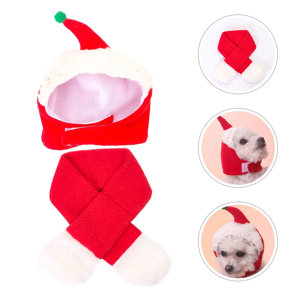 

1Set Dog Christmas Hat Scarf Set Headdress Winter Pet Party Photo Prop Bow Warm Accessories Dog Headdress Warm Set for Pets