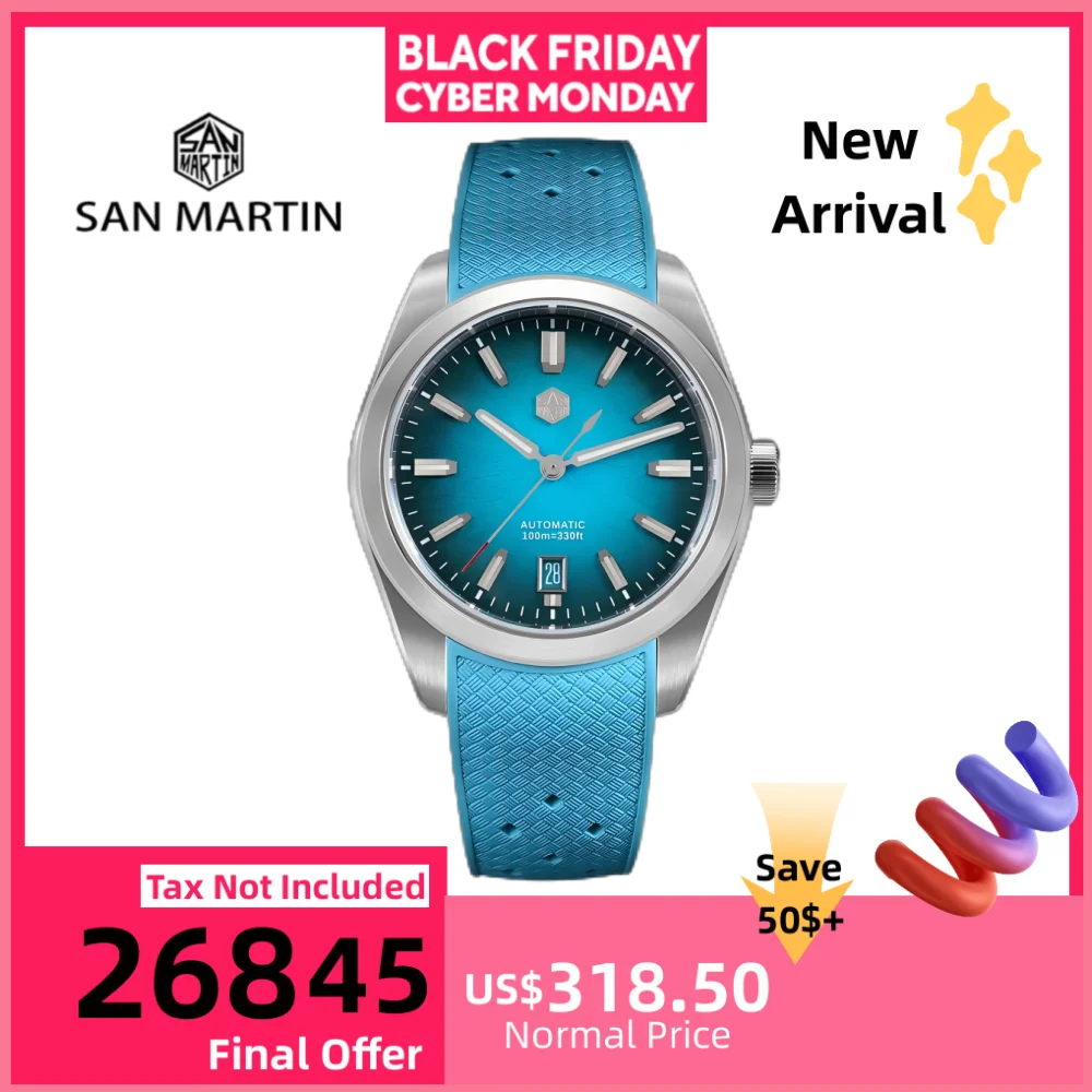 

Мужские деловые часы San Martin, 36/39/42 мм, вдохновленный JianZhan, 9015, изогнутый резиновый ремешок из FKM, сапфировый ремешок, светящийся SN0144GS/X/L