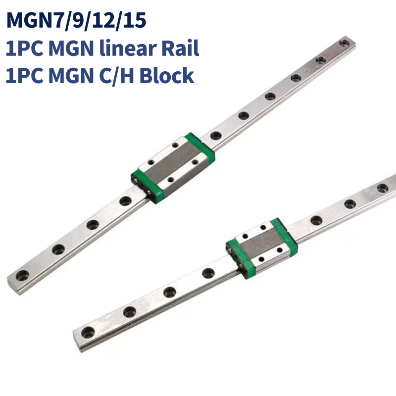 1PC MGN7 MGN9 MGN12 MGN15 MGN Miniature Linear Rail 100-550mm + 1PC MGN7H/C MGN9H/C MGN12H/C MGN15H/C Slide Block For CNC Parts