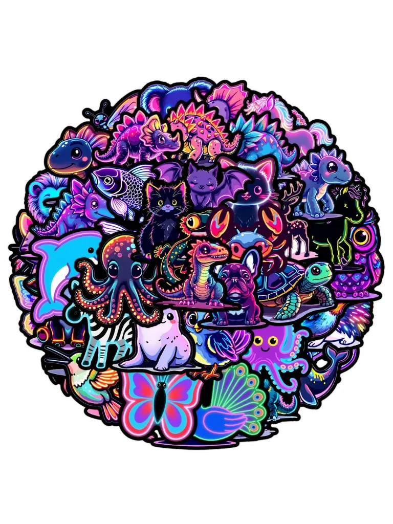 50 pièces autocollants Graffiti animaux néon-décalcomanies décoratives imperméables pour téléphones bouteilles d'eau BulingBulingStickers magasin