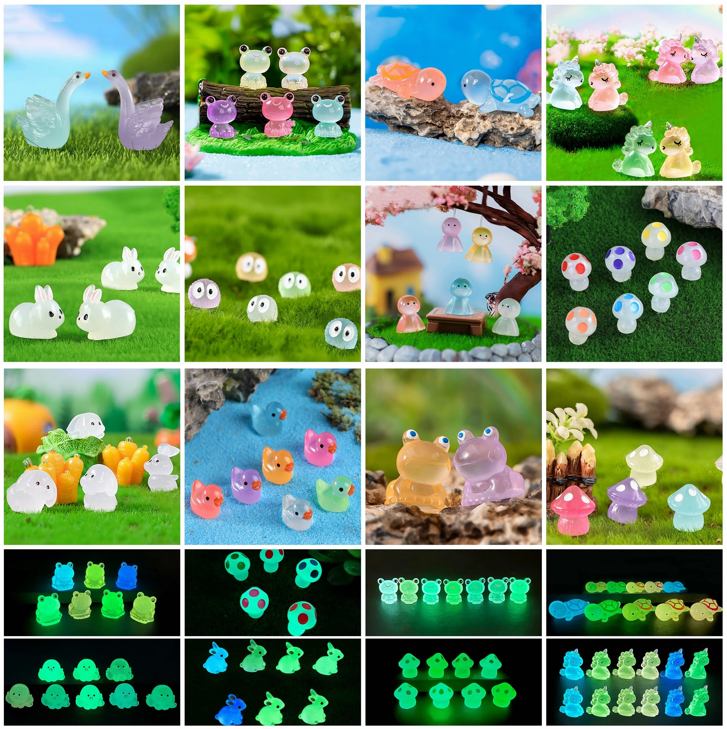 Miniaturowe Mini świecące świecące w ciemności figurki zwierząt grzybów krajobraz domek dla lalek wystrój domu bajkowe akcesoria ogrodowe