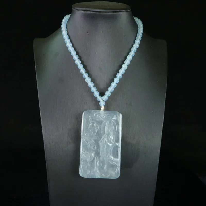 

High Ice Quartzite Jade Guanyin Brand Necklace