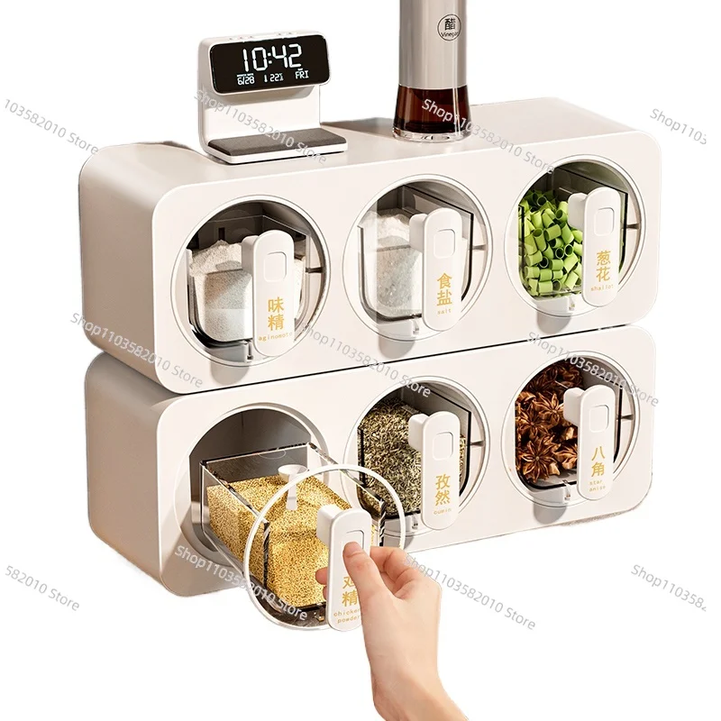 High-End Wall Mounted Seasoning Rack, Household Kitchen Storage Combination Tank & Product Shelf