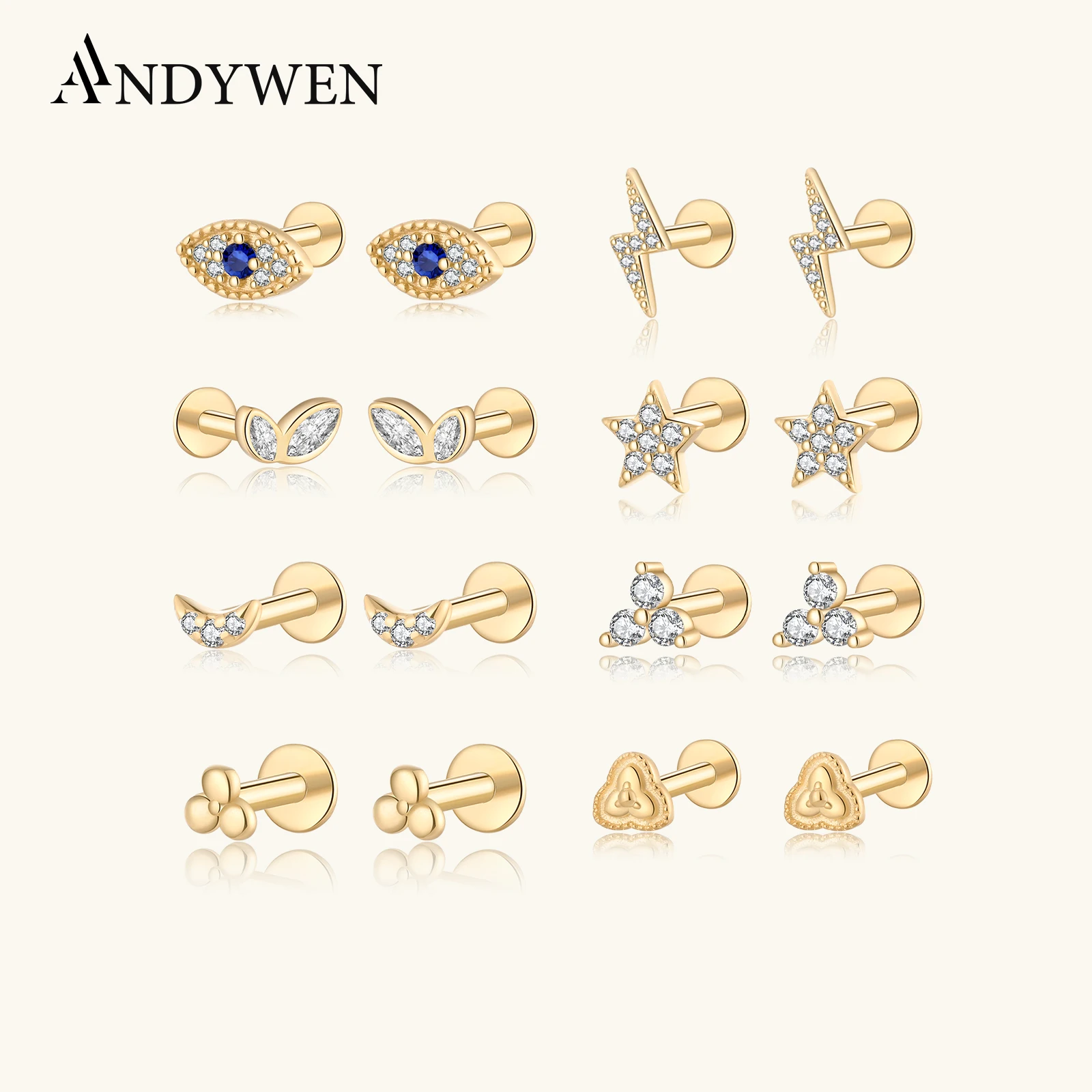 ANDYWEN-Pendiente de tuerca para mujer, de Plata de Ley 925, 6mm, orgullo, Vía Láctea, Reina, Flash, Ángel bebé, Piercing, tornillo, Pendientes, Clips, joya
