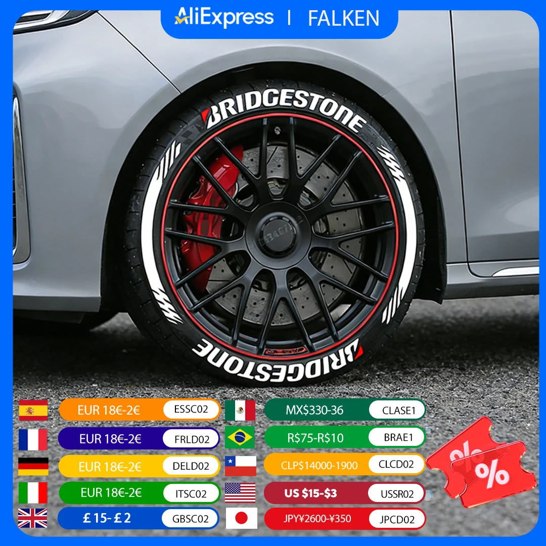 Bridgestone Tire Letter Stickers Set for 4 Wheels 3D PVC Raised Tire Decals Waterproof Car Racing Tire Sidewall Decor