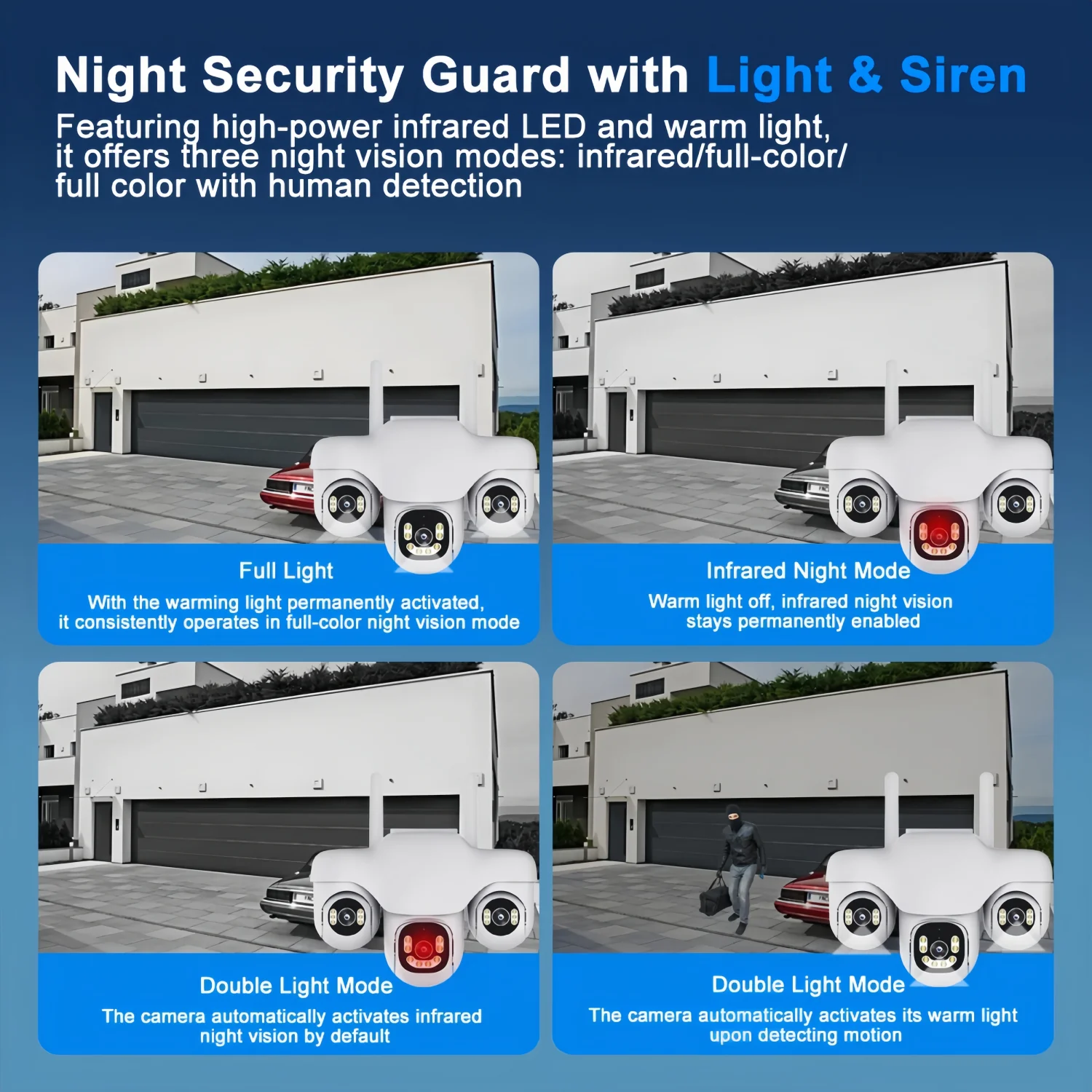 كاميرا واي فاي 15 ميجابكسل، ثلاثة عدسات PTZ، ثلاثة كاميرات IP، تتبع تلقائي بشري، خارجي مقاوم للماء، مراقبة أمنية ذكية CCTV