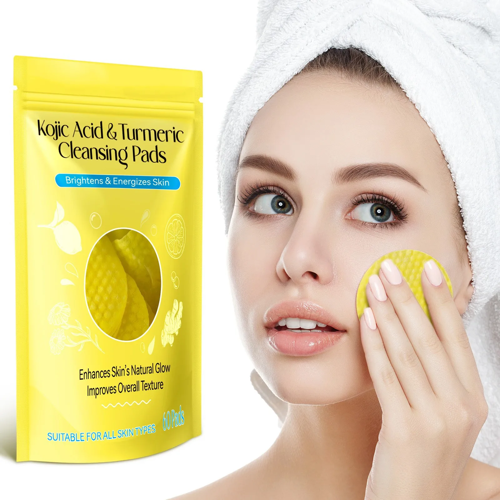 Cleansing Pads For Face And Body, Compressed Kojic Facial Sponges, Gentle Cleanser For All Skin Types 3ML Turmeric Cleansing Pad