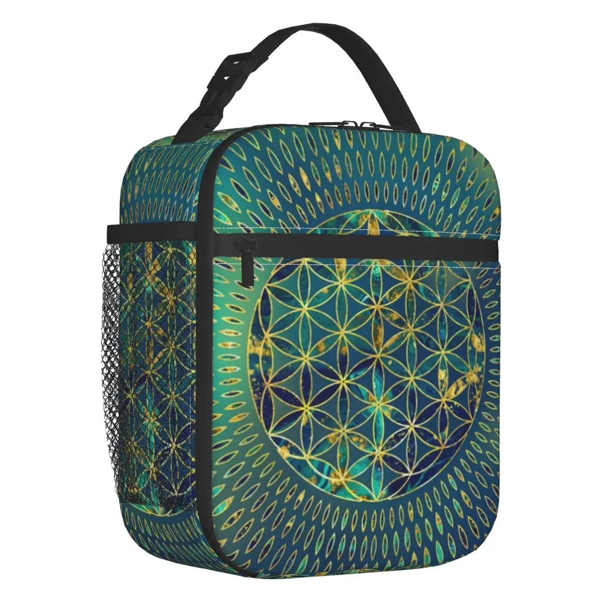 

Flower Of Life Marble And Gold Insulated Lunch Bag for Women Resuable Mandala Cooler Thermal Bento Box Office Picnic Travel