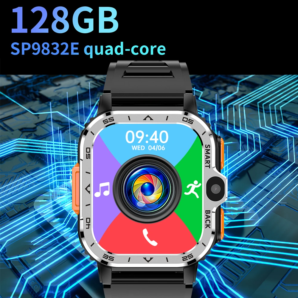Smartwatch Android 4G Con Fotocamera Telescopica, Slot SIM, Ricarica Wireless, IP67 – Arancione, Compatibile IOS E Android