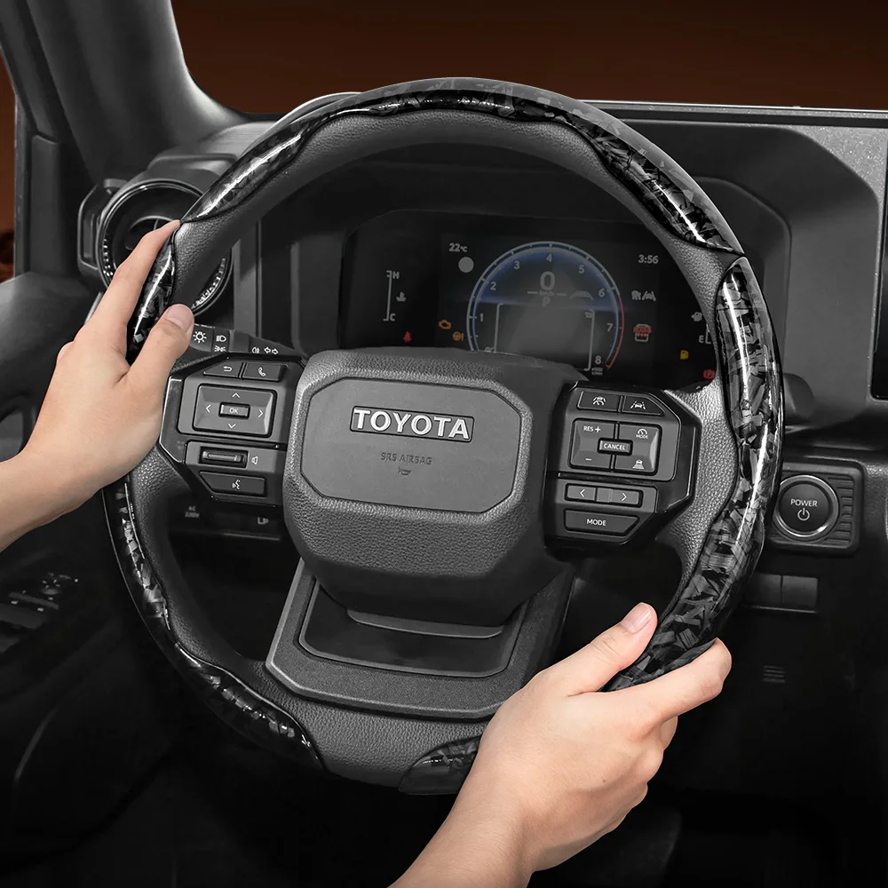 Suitable for Toyota Forged Carbon Fiber Texture Steering Wheel Cover, Durable Snap-On Quick Installation for Rav4 Hilux Camry Yaris Corolla Cross Kluger Grand Highlander Tacoma Tundra Sequoia 4Runner C-Hr