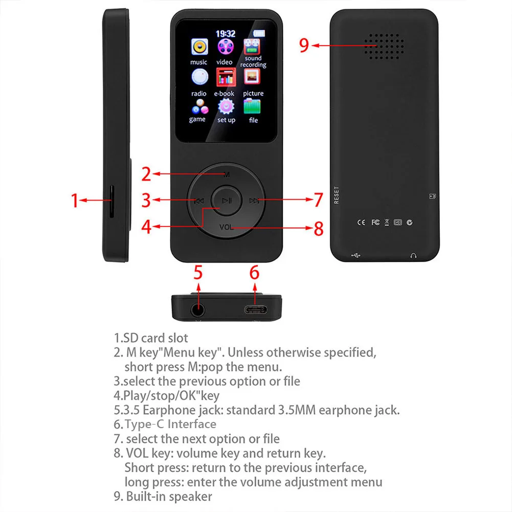 1.8 Inch MP3 MP4 Music Player HiFi Bluetooth 5.4 Student Walkman with FM Alarm Clock E-Book Sports Running Walking Music Play