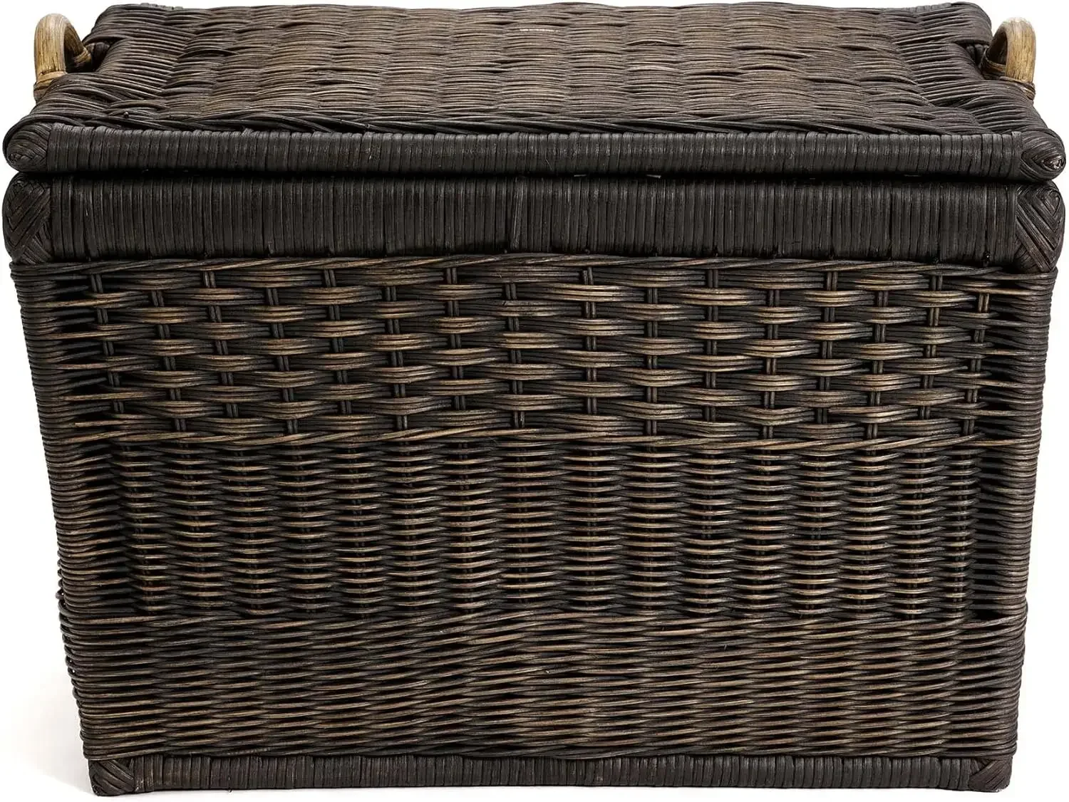 Basket Lady Lift-Off Lid Wicker Storage Basket, Large, 24.5 in L x 18 in W x 17.5 in H, Antique Walnut Brown