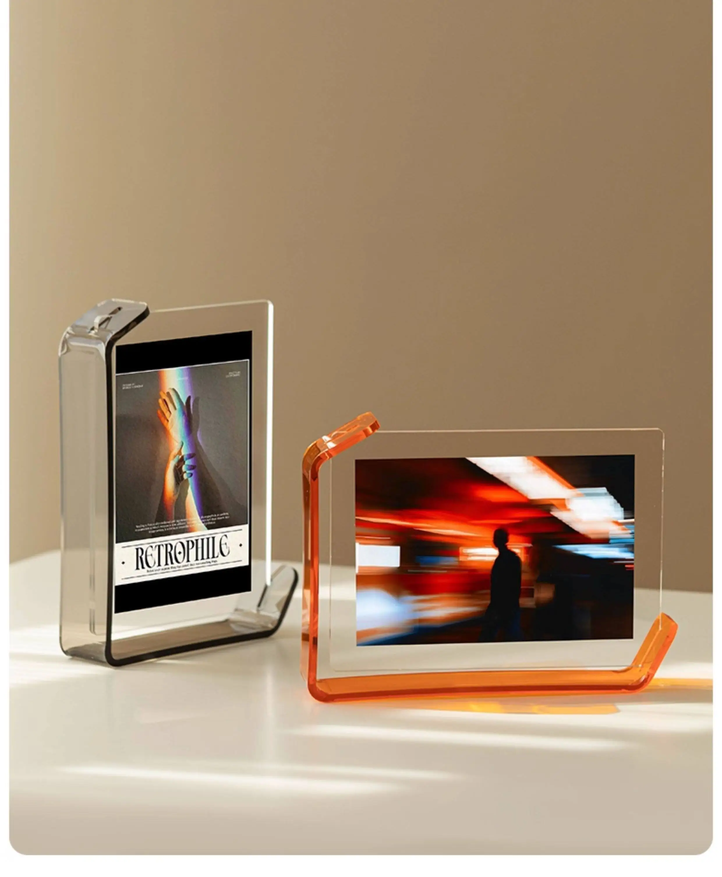 Ins Style L Shape Acrylic Picture Frame, Color Transparent Photo Holder with Cool Light Shadow Effect, 6 7 8 Inch Multi Colors