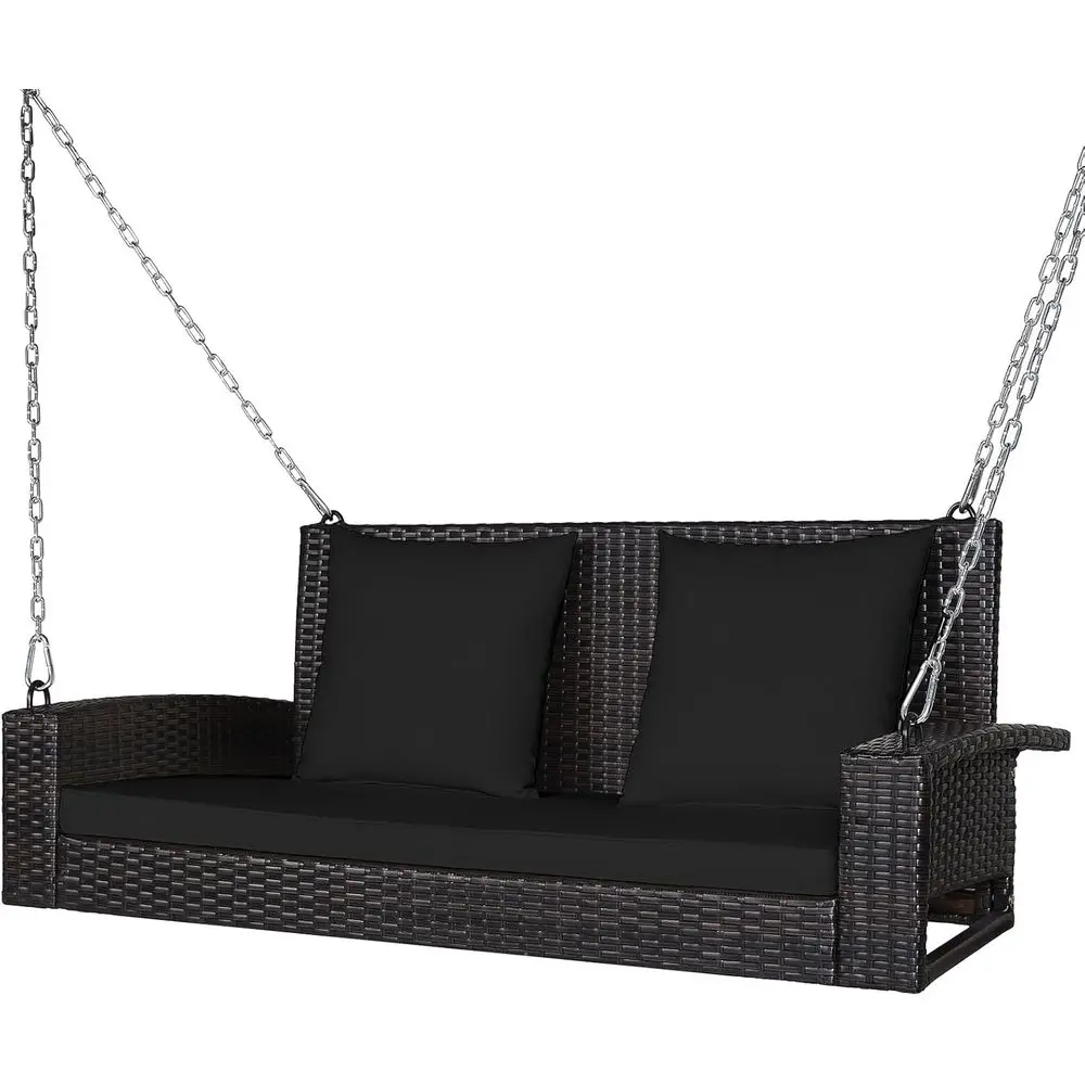 

Hanging Porch Swing, 2-Person Outdoor Wicker Swing Chair Bench with Cushions, 7.9t Steel Chains or Garden, Backyard, Deck & Pool