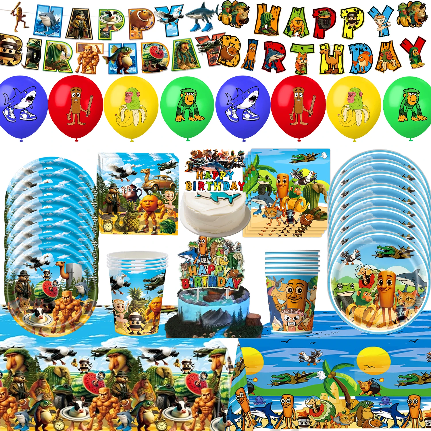 Italienische Brainro Geburtstag Party Dekoration Tung Tung Geschirr Ballon Kuchen Topper Platte Tischdecke Brainrot Party Supplies