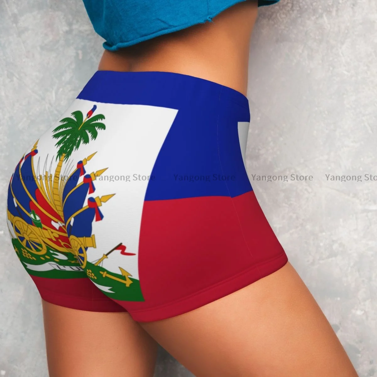 Pantalones cortos deportivos con realce para mujer, Shorts elásticos con realce, Bandera de Haiti, ropa de gimnasio