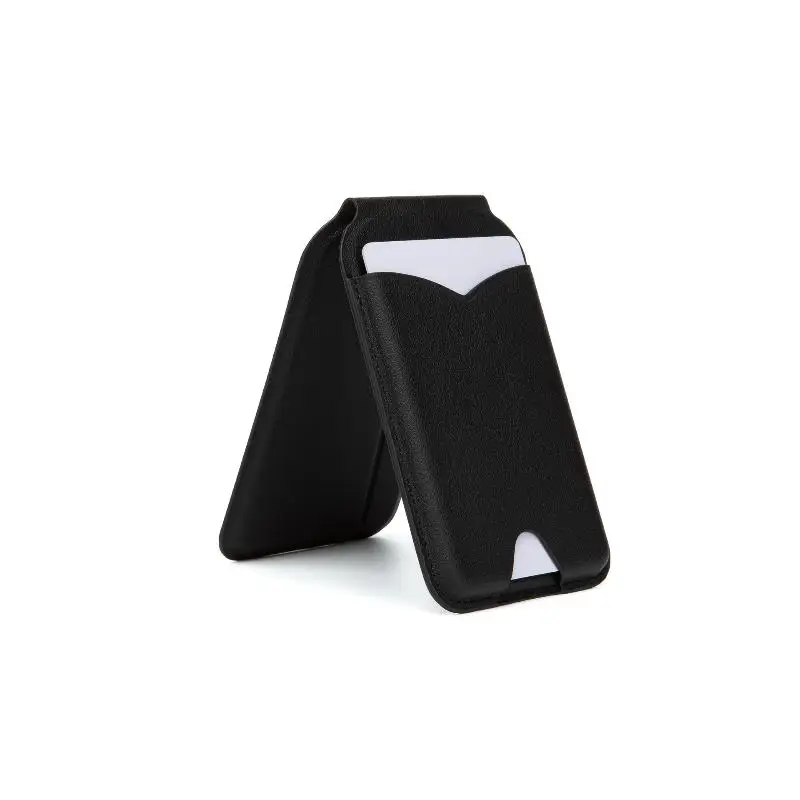 Magnetic Wallet Stand with Mirror Foldable PU Leather Card Holder Phone Mount for Outdoor Hiking Camping