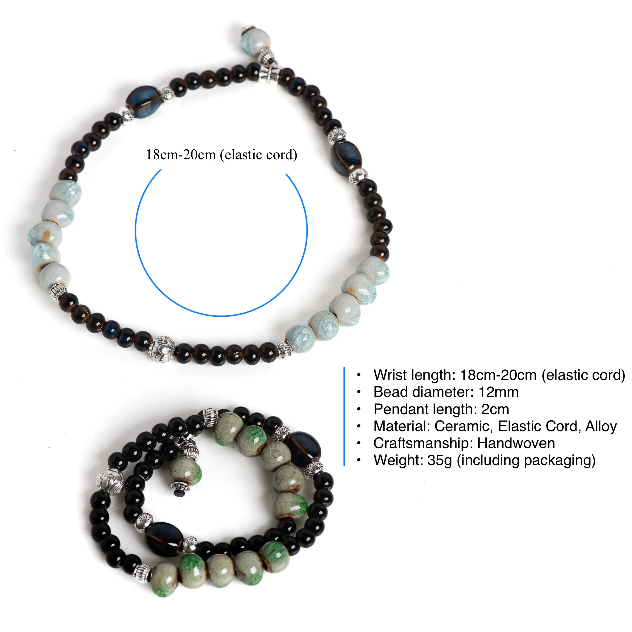 Handmade Double-Layer Ceramic Bracelet Ice Crack Beaded Stretchable Jewelry Unisex Vintage Style