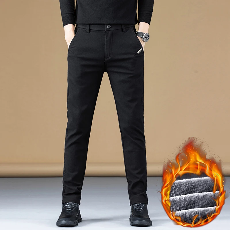 Alta qualidade inverno quente velo calças casuais dos homens tecido de algodão fino cinza coreia trabalho clássico carga ao ar livre calças masculinas 28-38