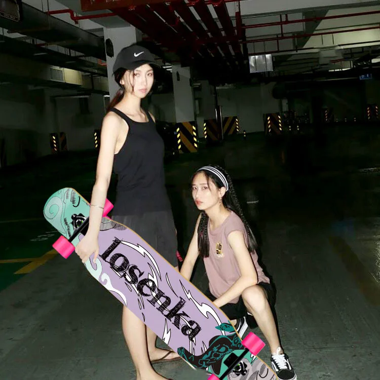 

Women's Dance Longboard 110/120cm Complete Skateboard 7-Layer Maple Deck PU Wheels for Beginners Freestyle Street Dancing