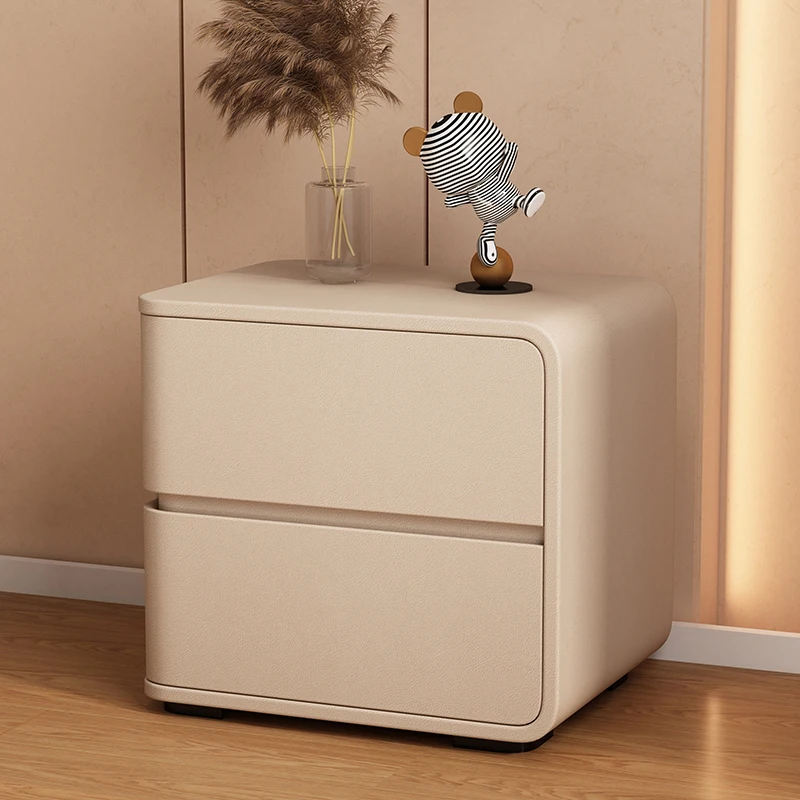 Nordic Color Leather Bedside Table Modern Style Living Room Brown Side Cabinet Bedroom Wooden Nightstands End Table image 6