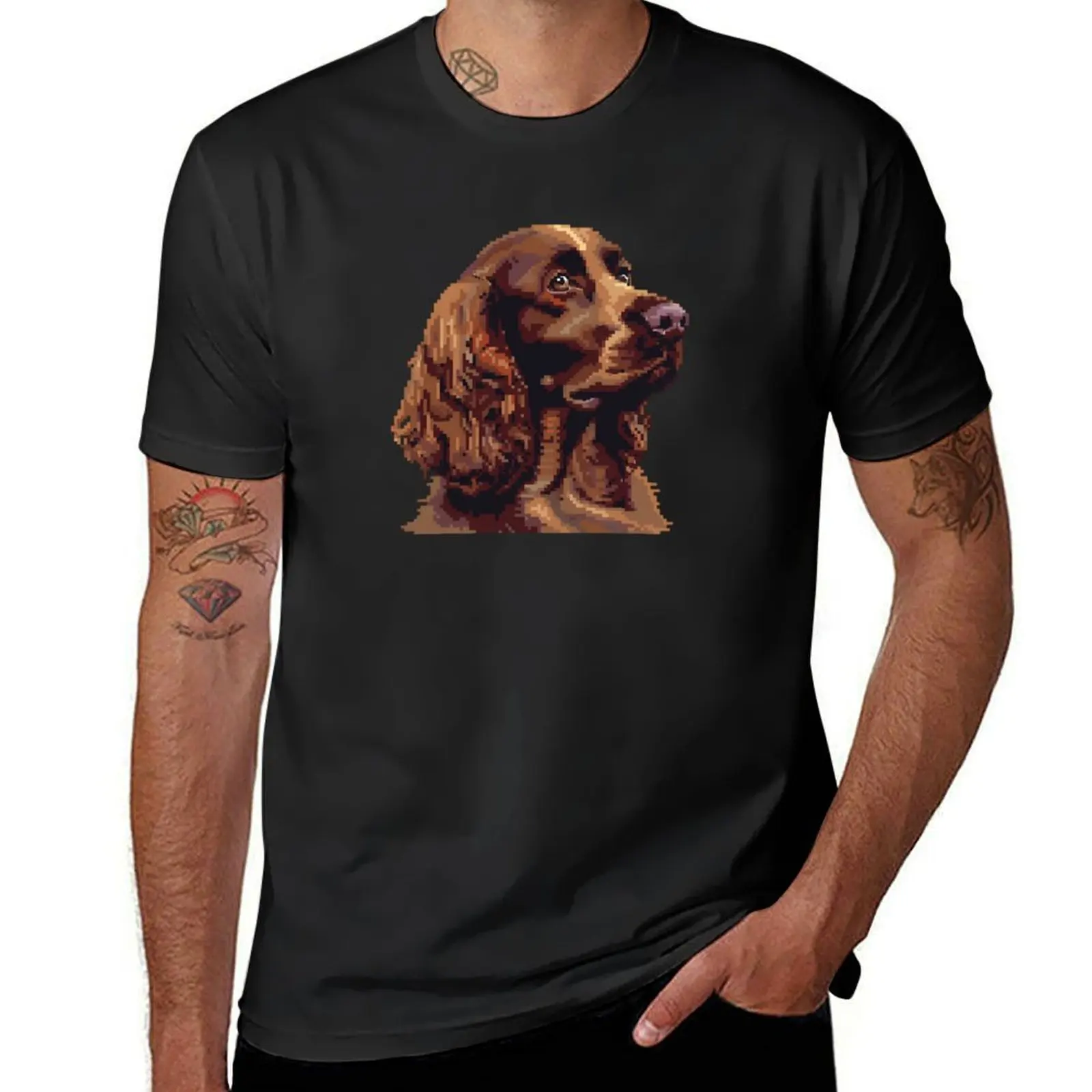 Pixel Portrait Sussex Spaniel T-Shirt aesthetic clothes cute tops anime clothes quick-drying Men's clothing