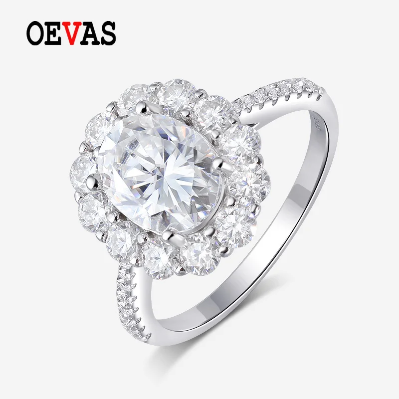 OEVAS 100% 925 Sterling Silver Full Real 3CT Moissanite For Women Sparkling Wedding Rings Wedding Party Girls Gift Fine Jewelry 