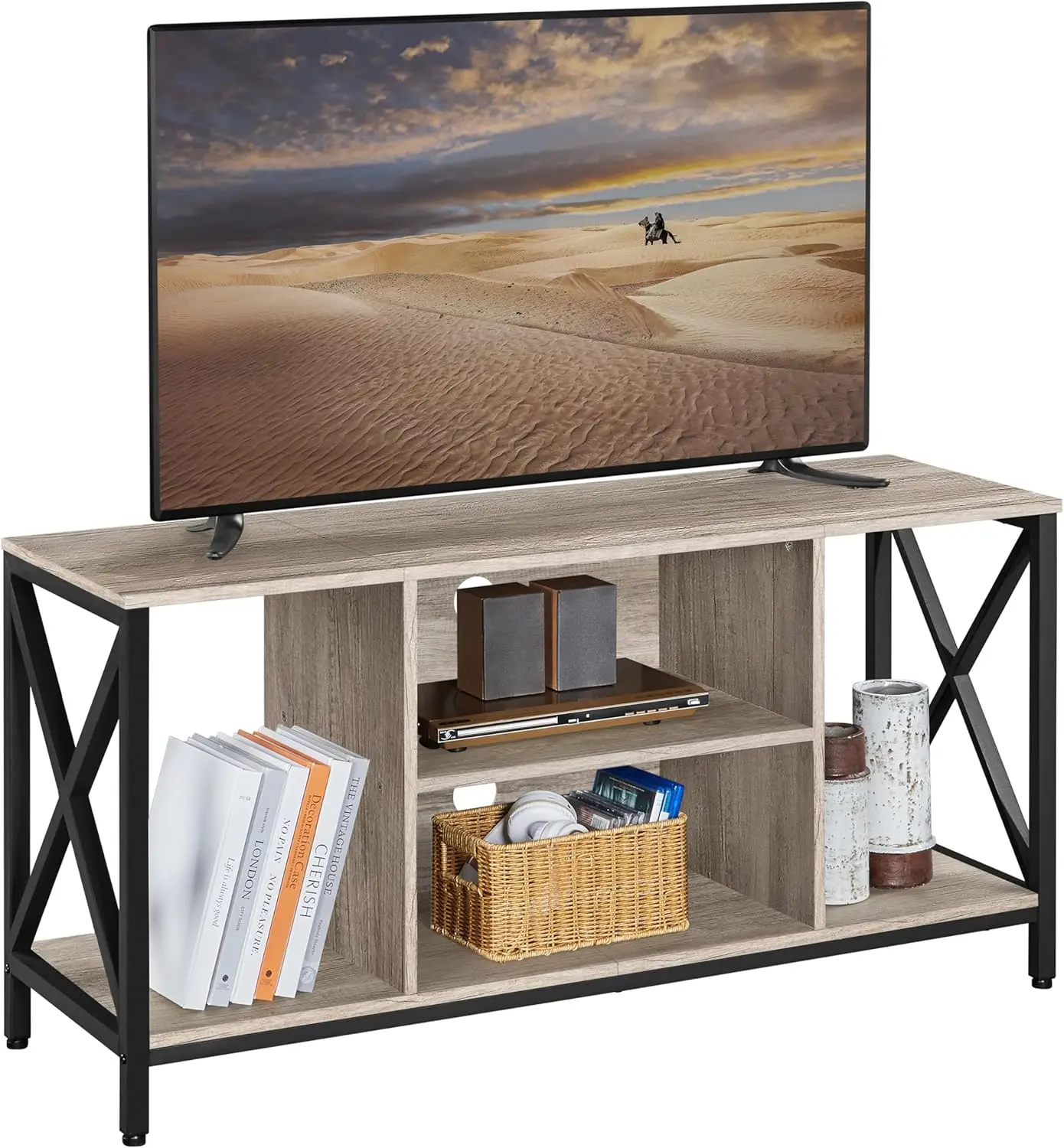 

TV Stand for 55 Inch TV, Entertainment Center Media Console Table with Open Storage for Living Room, Wood M