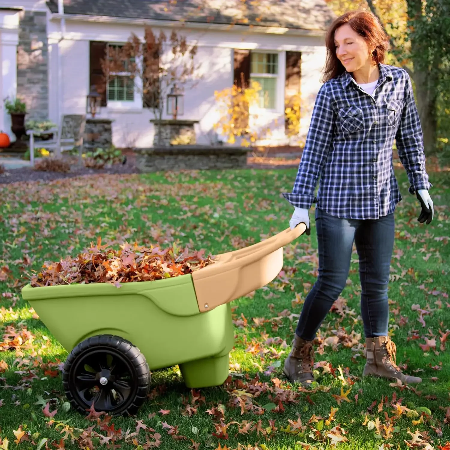 Easy Haul Wheelbarrow with Garden Tool Storage Tray, Durable Heavy-Duty Plastic Wheelbarrow with Large Easy Turn Wheels