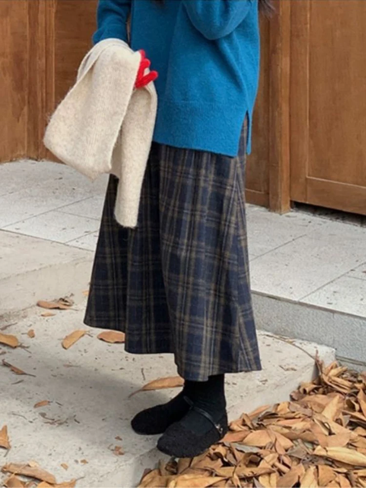 الرجعية منقوشة المرأة تنورة 2025 الخريف جديد عالية الخصر ألف خط التنانير موضة التنانير الطويلة غير رسمية #5