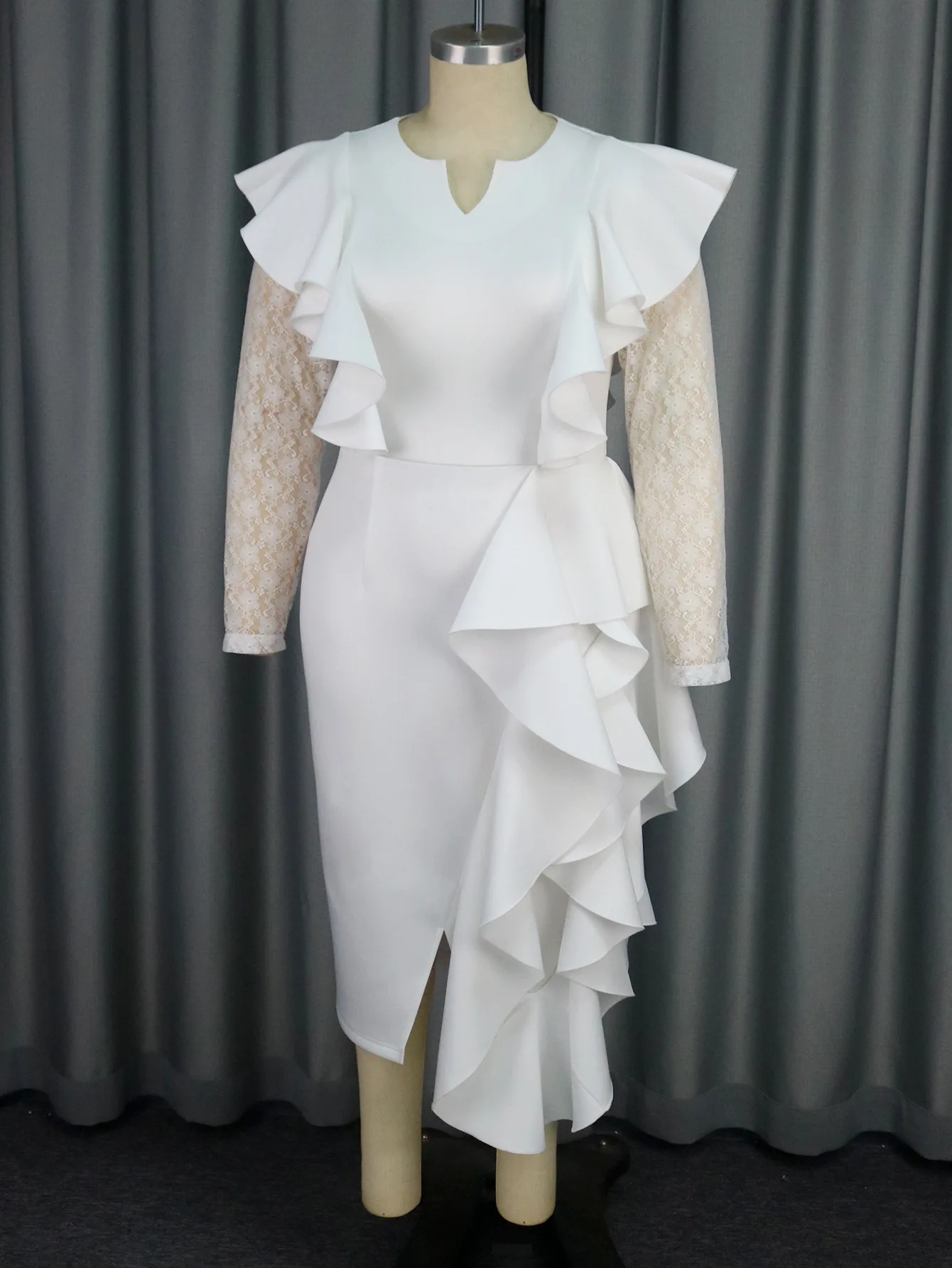 

Dashiki African Dresses for Women Elegant 2026 African Long Sleeve V-neck Lace White Party Evening Long Dress Ankara Dresses