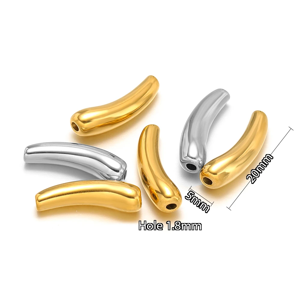 5Pcs Stainless Steel PVD Gold Plated Curved Tube Bead Charms for DIY Necklace Findings Jewelry Bracelet Making Material Supplies image 2