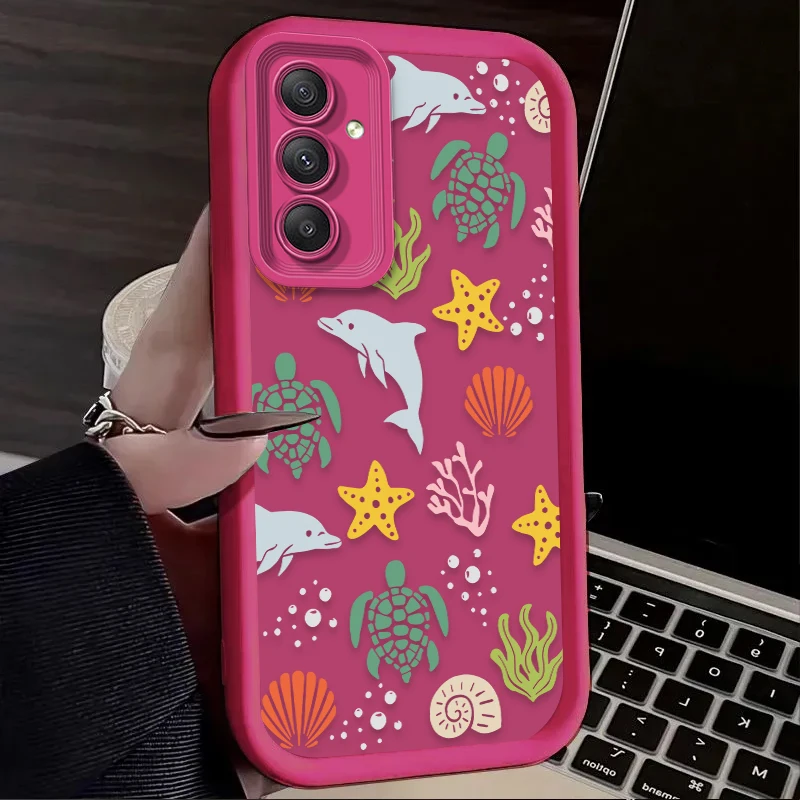Soft Phone Case for Samsung Galaxy A55 A35 A25 A15 A05 A05S A24 A13 A23 A12 A22 A32 A52 A52S A71 A72 A51 Summer Cartoon Turtle