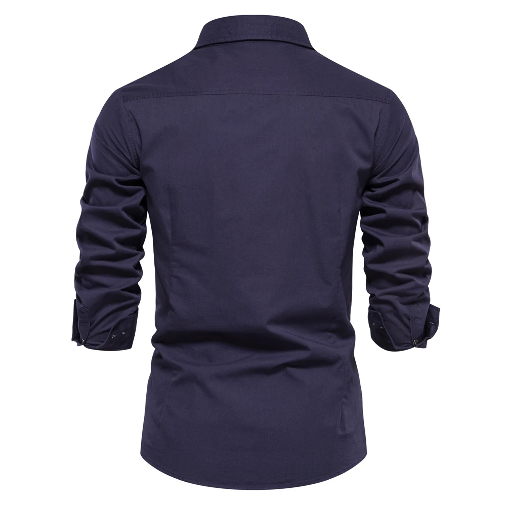 AIOPESON 2023 New Autumn Military Style 100% Cotton Pocket Shirt for Men Solid Color Slim Casual Men Shirts Long Sleeve