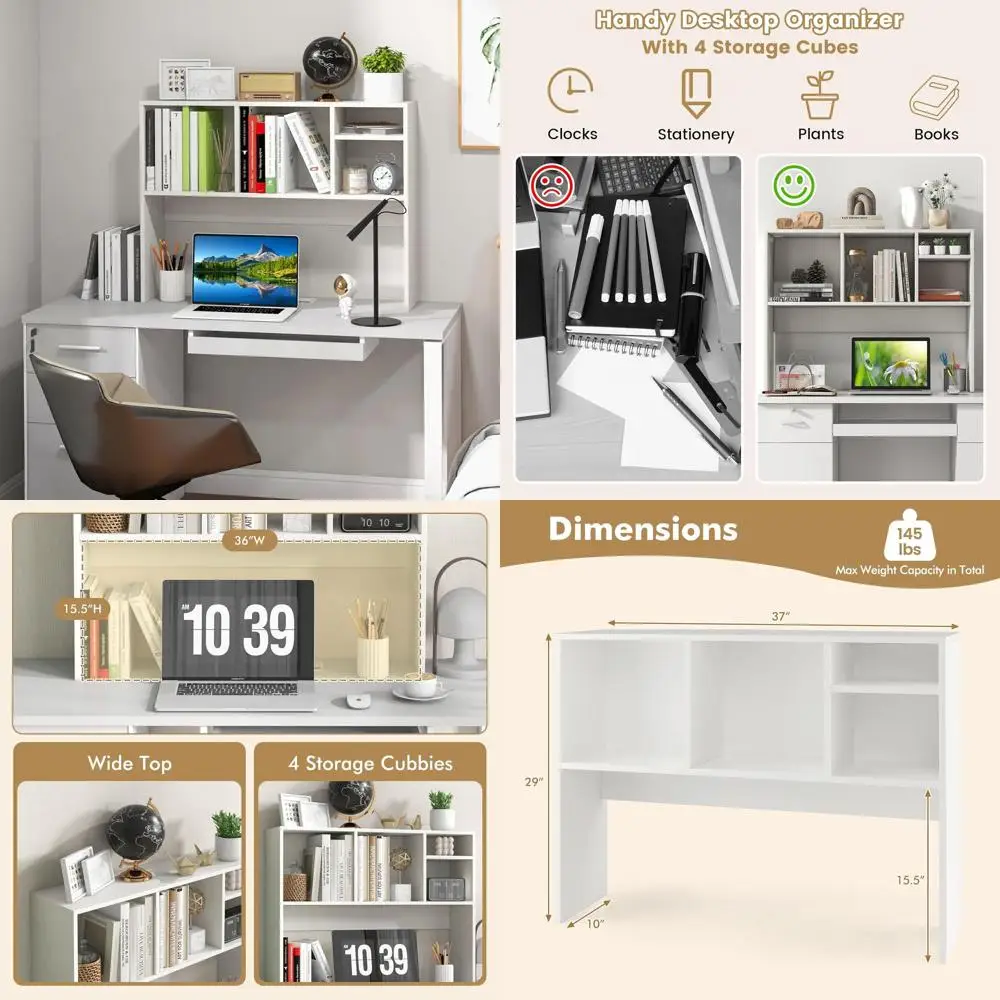 

Белая деревянная настольная полка-органайзер 37-в-1 для дома, офиса, общежития и учебы с витриной