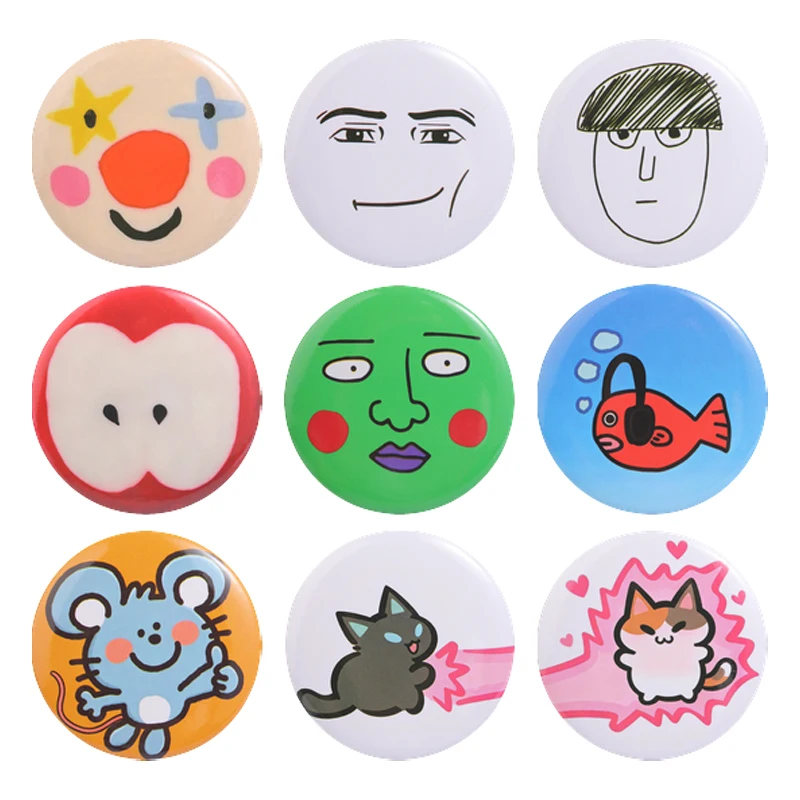 Cartoon Graffiti Hand Drawn Meme Tinplate Pins Clown Smile Clownfish Laser Flashing Cat Animal Trend Button Brooch Jewelry Gifts