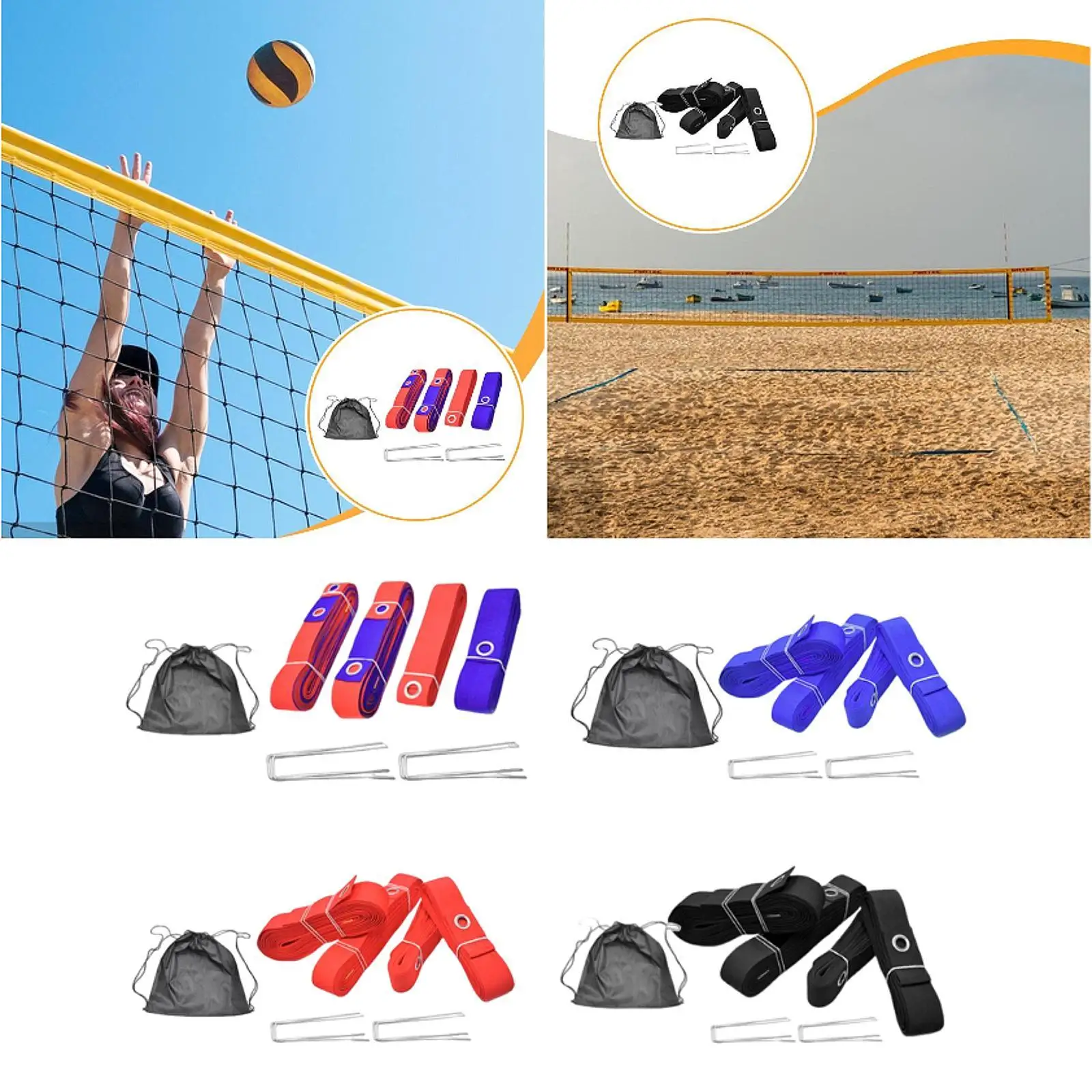 

4x Beach Volleyball Lines for Sand with Organizer Bag Lightweight Competition Sturdy Practice Volleyball Net Boundary Cords