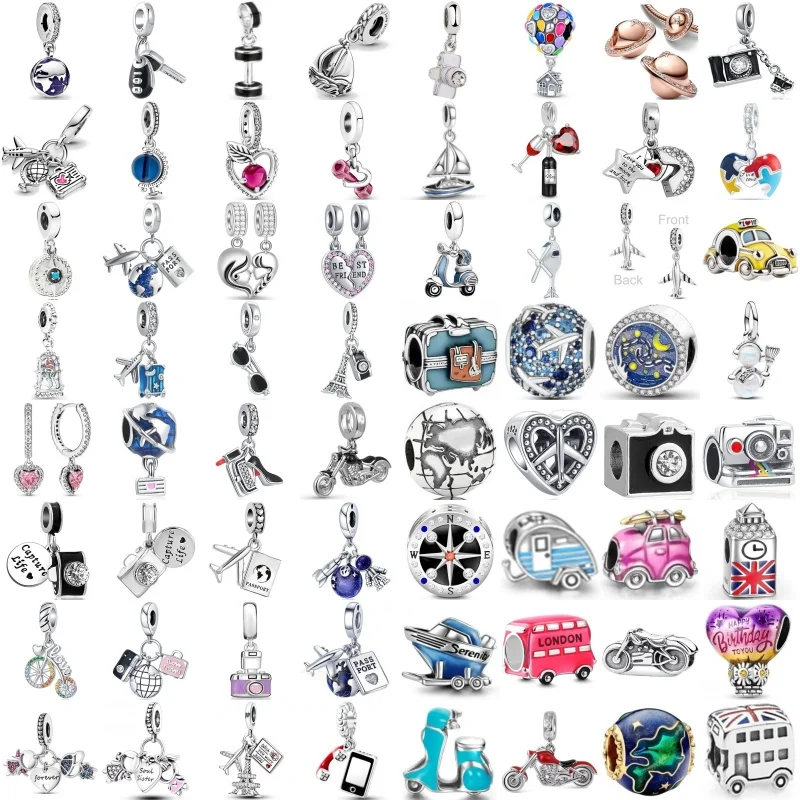 New Travel Series Camera Dangle Iron Tower Fit Original Pandora Bracelet DIY Passport Charm 925 Silver Plated Jewelry Women