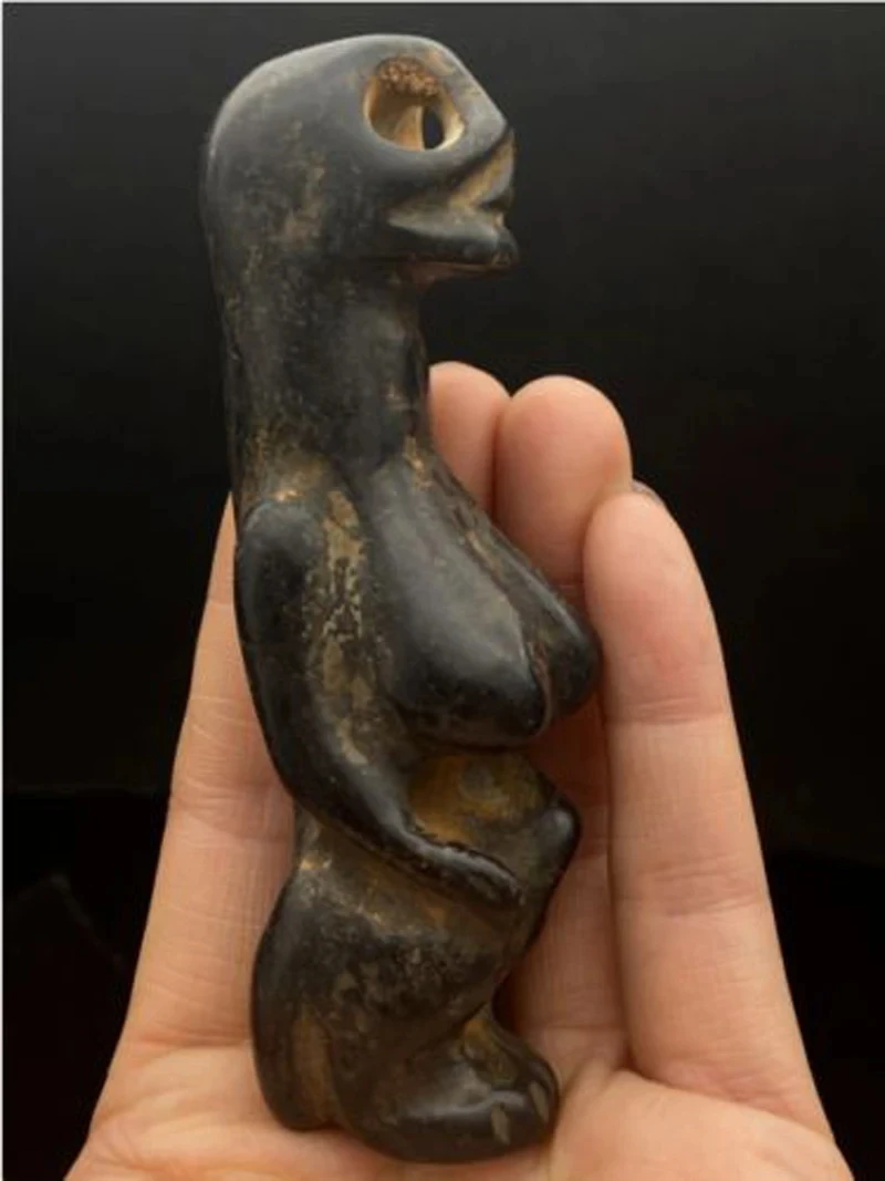 Chinese Hongshan Culture Meteorite Rare Woman Exquisite Hand Carved Pendant statues for decoration Collection ornaments Gift