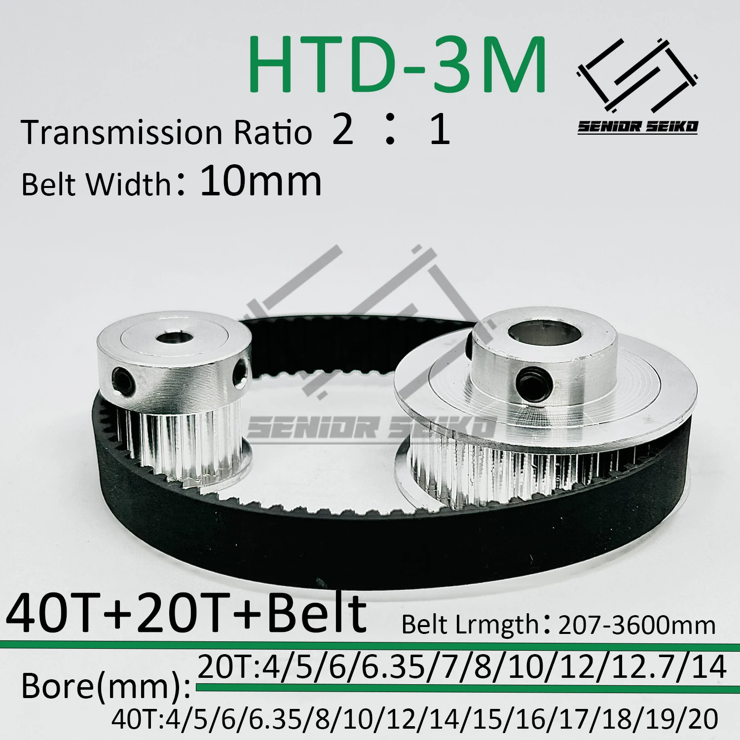 

HTD3M 40Teeth 20T 20Teeth 40T Timing Pulley Belt Set Belt Width 10mm Bore 4~20mm Reduction 2:1 3M Pulley Kit Synchronous Wheel