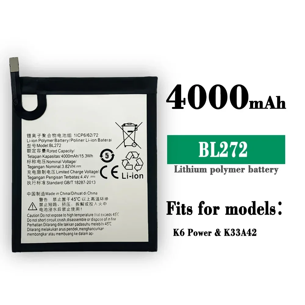 BL272 High Quality Replacement Battery For Lenovo K6 Power K33 A42 BL-272 Large Capacity 4000mAh Built-in Latest Bateria