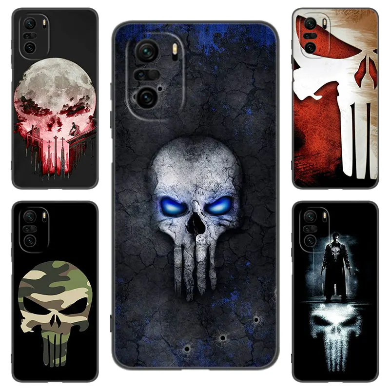 Marvel Superhero Punisher Black Silicone Phone Case For Xiaomi POCO X3 X4 NFC F4 GT F5 F6 M4 M6 X5 X6 NEO Pro 5G M5