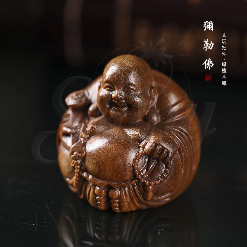 

Green Sandalwood Carving Maitreya Buddha Cultural Hand Pieces Cultural Home Decoration Creative Desktop Crafts Ornaments Gifts