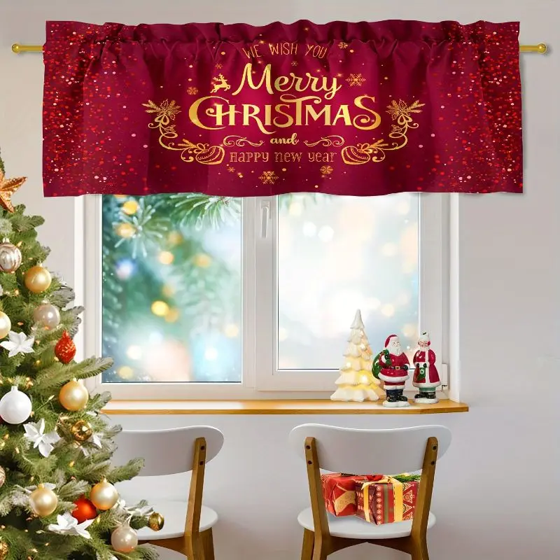 VIKAMA Christmas Short Curtains Valances Merry Christmas Letter Santa Snowman for Kitchen Window Home Holiday Decor