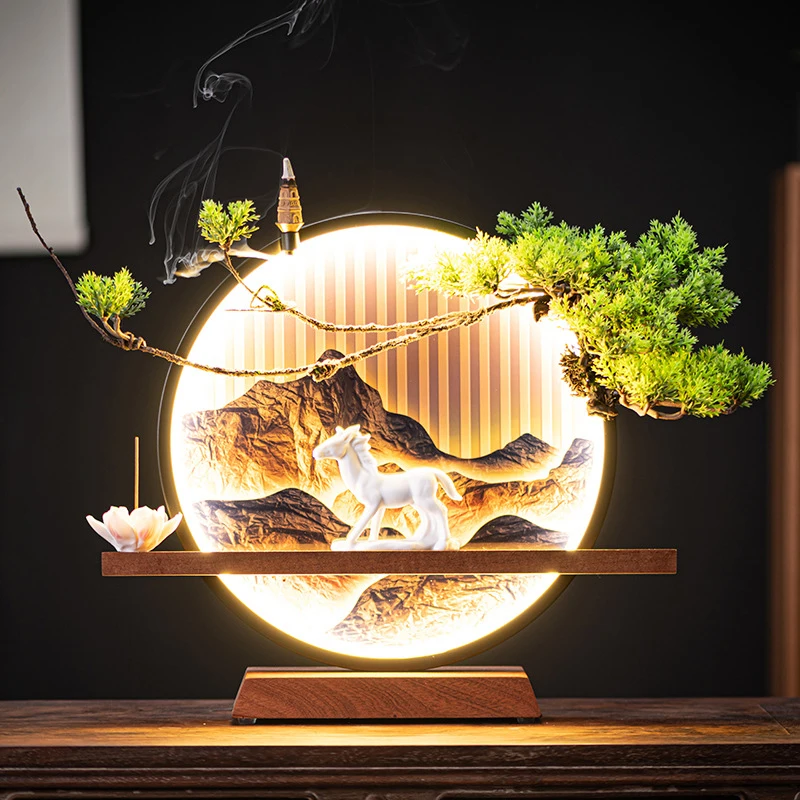 New Chinese-Style Lamp Ring With Reverse-Flow Incense, Ceramic Horse Ornament, Zen-Inspired Creative Piece For Office, Home, Tea