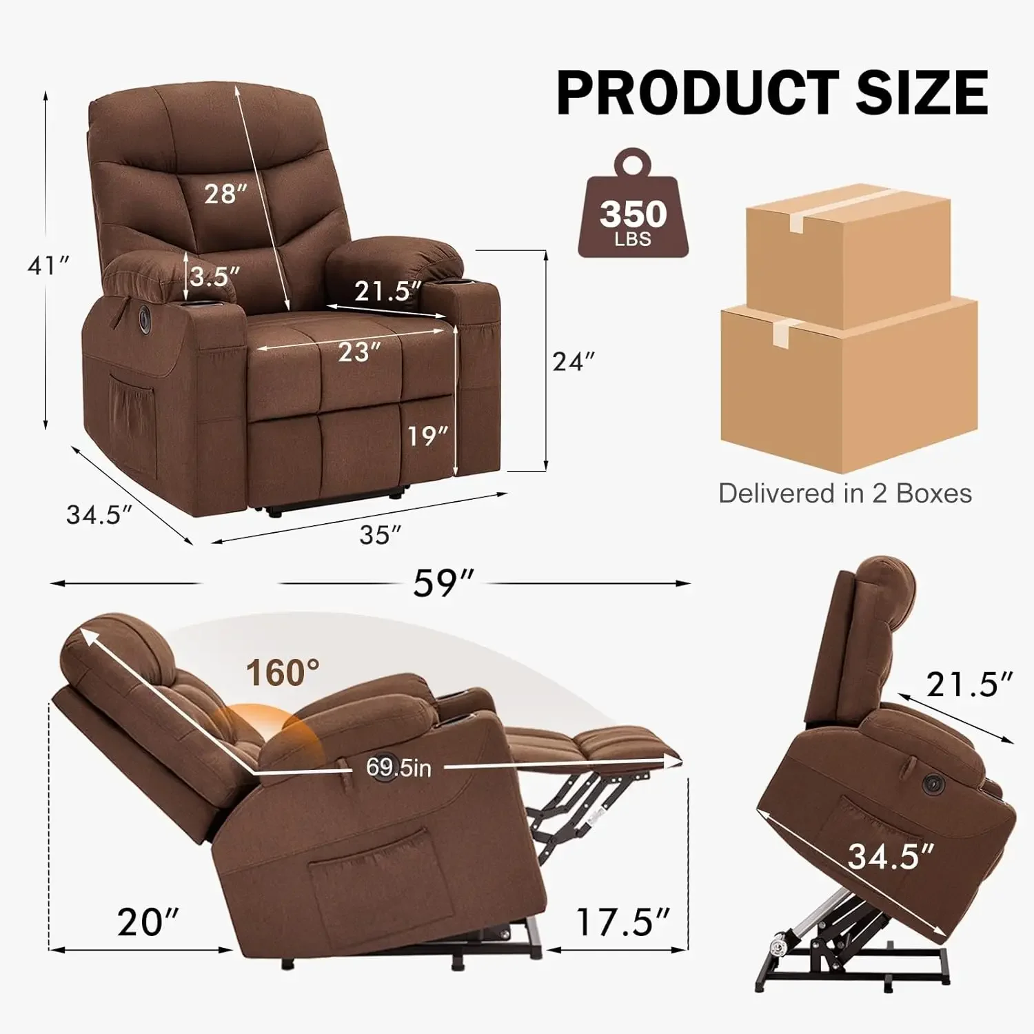 Power Lift Recliner Chair for Elderly with Heated Vibration Massage, Fabric Electric Power Recliner Chairs for Seniors, Side Poc