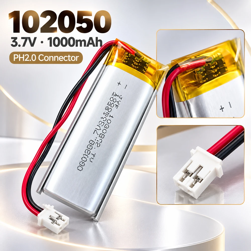 102050 3.7V Polimerowa Litowa Mała Akumulatorowa Bateria 1000mAh Li-Po do Stalowego Głośnika Bluetooth Narzędzie do Ładowania Baterie MP3/4/5 — zdjęcie produktu 2