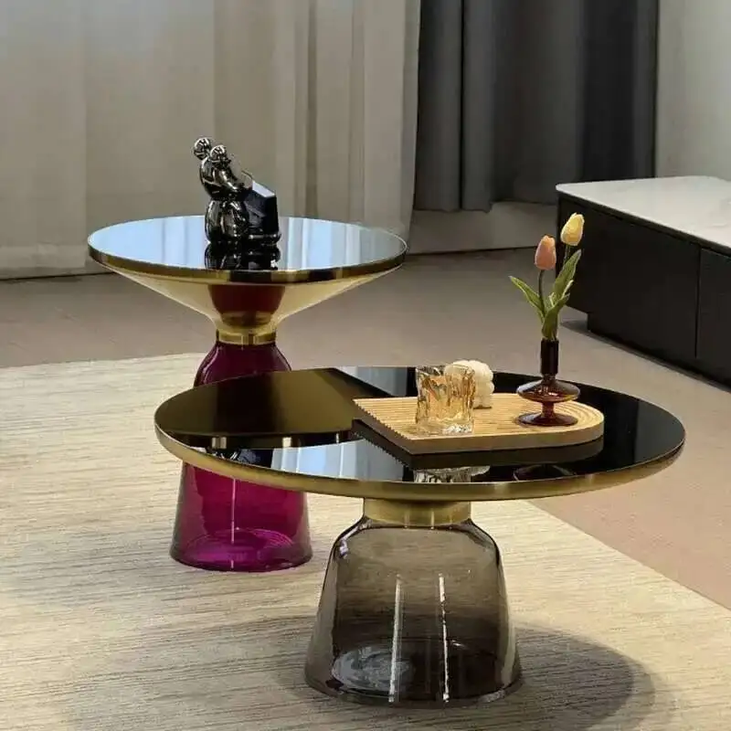 

for Nordic Designer Tempered Glass Coffee Table Living Room Corner Table Home Furniture Italian Stainless Steel Round Side Table