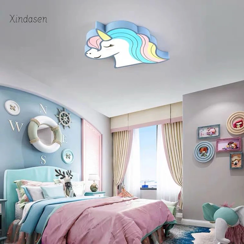 Plafoniere a LED per camera dei bambini con unicorno con telecomando Paralume per cartoni animati Lampada carina per bambini Deco Lampadari per bambini ragazza